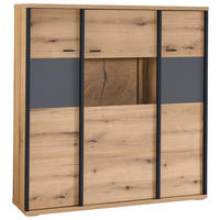 HIGHBOARD Schwarz, Eichefarben, Dunkelgrau  135/141,6/38 cm  - Eichefarben/Dunkelgrau, Konventionell, Glas/Holzwerkstoff (135/141,6/38cm) - Xora
