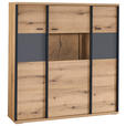 HIGHBOARD Schwarz, Eichefarben, Dunkelgrau  135/141,6/38 cm  - Eichefarben/Dunkelgrau, KONVENTIONELL, Glas/Holzwerkstoff (135/141,6/38cm) - Xora