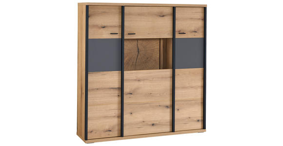 HIGHBOARD Schwarz, Eichefarben, Dunkelgrau  135/141,6/38 cm  - Eichefarben/Dunkelgrau, KONVENTIONELL, Glas/Holzwerkstoff (135/141,6/38cm) - Xora