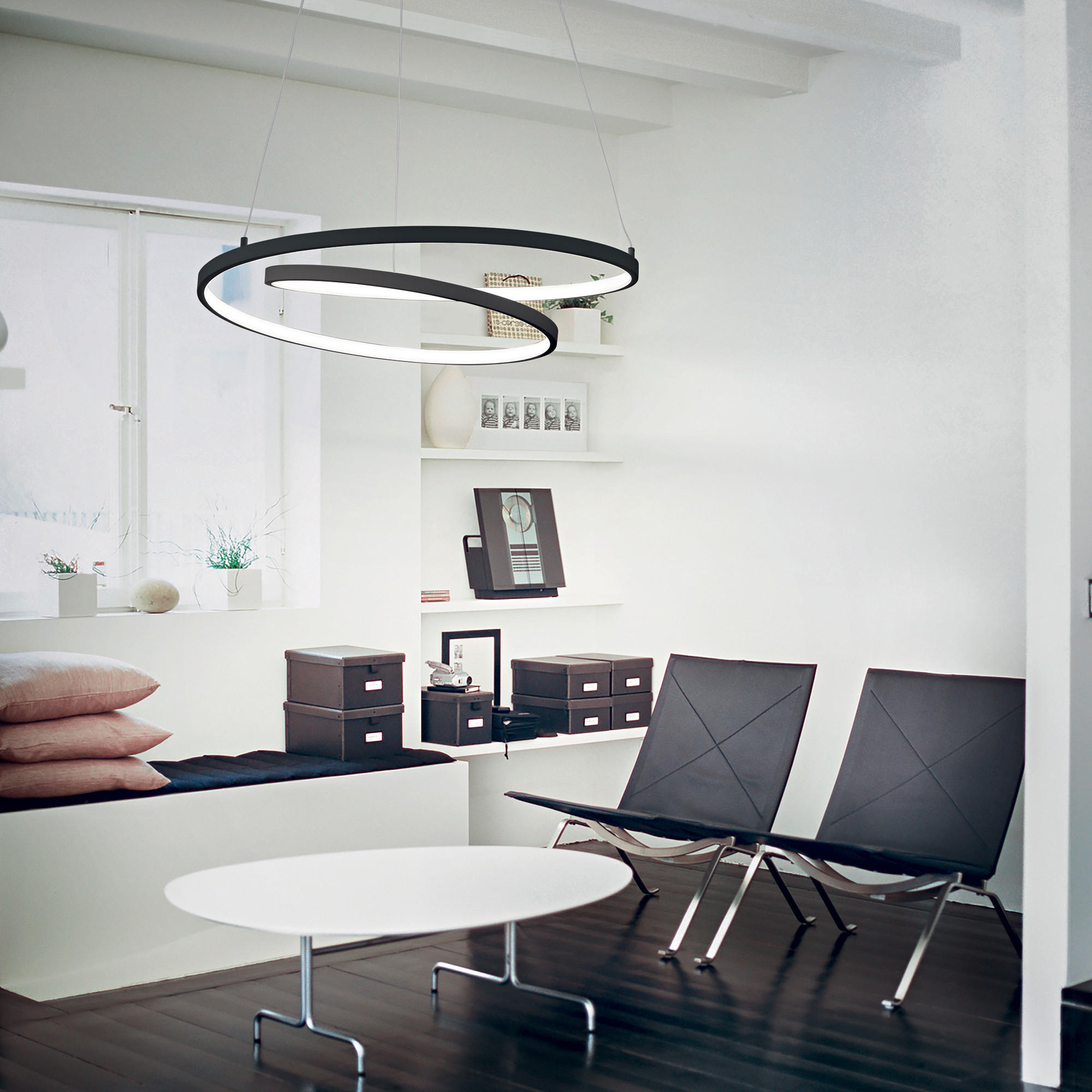 LED-HÄNGELEUCHTE Nero 80/39/150 cm   - Schwarz, Design, Kunststoff/Metall (80/39/150cm) - Ideal Lux