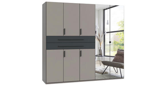 KLEIDERSCHRANK  in Graphitfarben, Grau, Sahara  - Graphitfarben/Grau, Design, Glas/Holzwerkstoff (225/208/65cm) - Carryhome