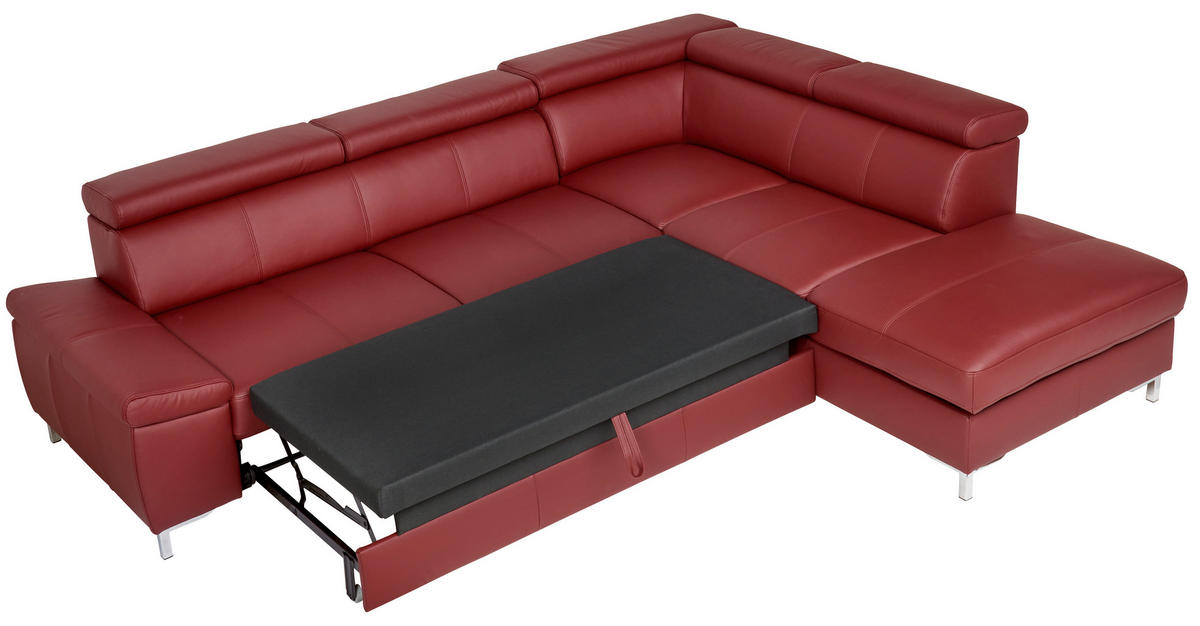 ECKSOFA in Echtleder Bordeaux  268/213 cm  - Chromfarben/Bordeaux, Design, Leder/Metall (268/213cm) - Stylife