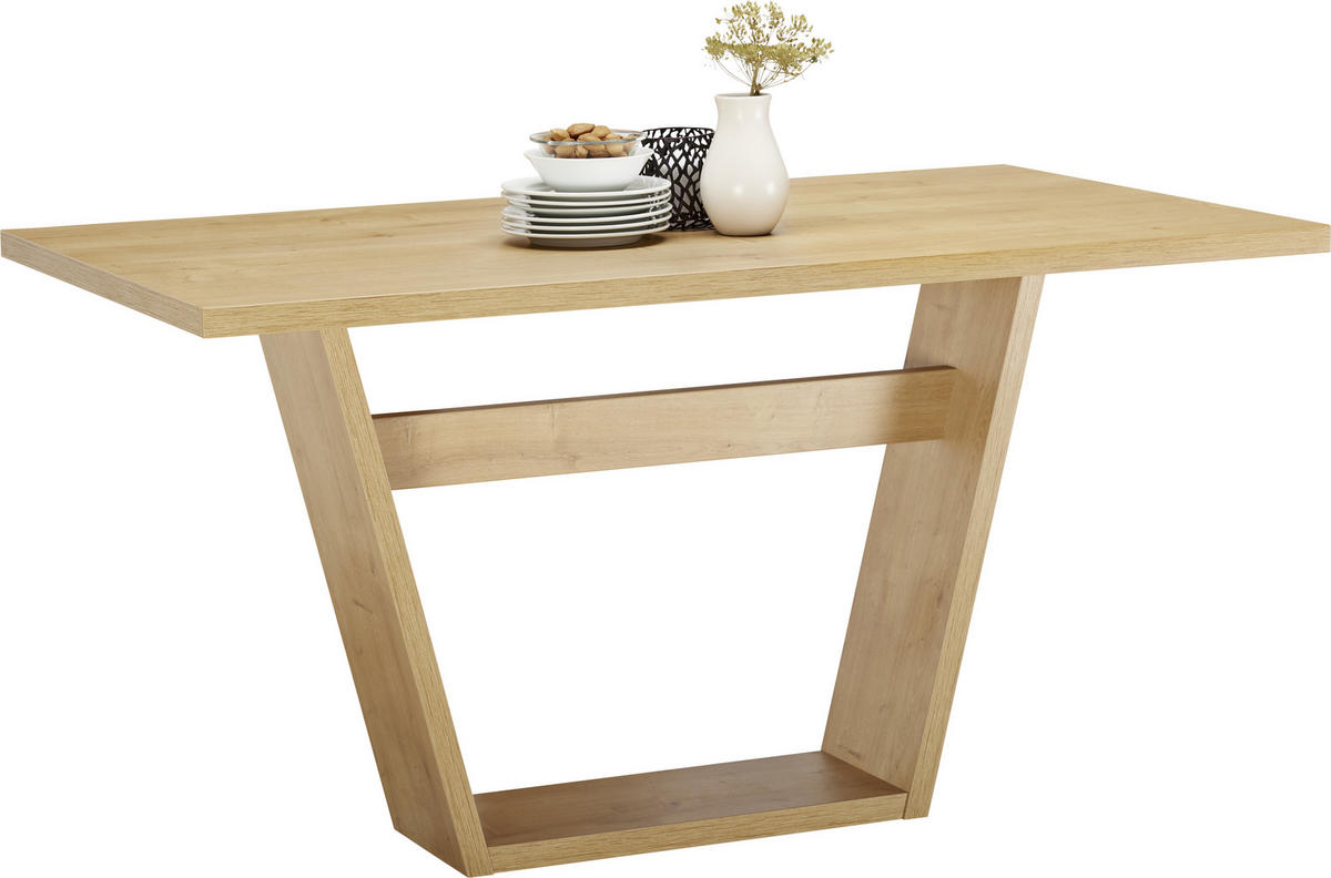 ESSTISCH in Metall, Holzwerkstoff 140/80/76 cm  - Edelstahlfarben/Eichefarben, KONVENTIONELL, Holzwerkstoff/Metall (140/80/76cm) - Venda