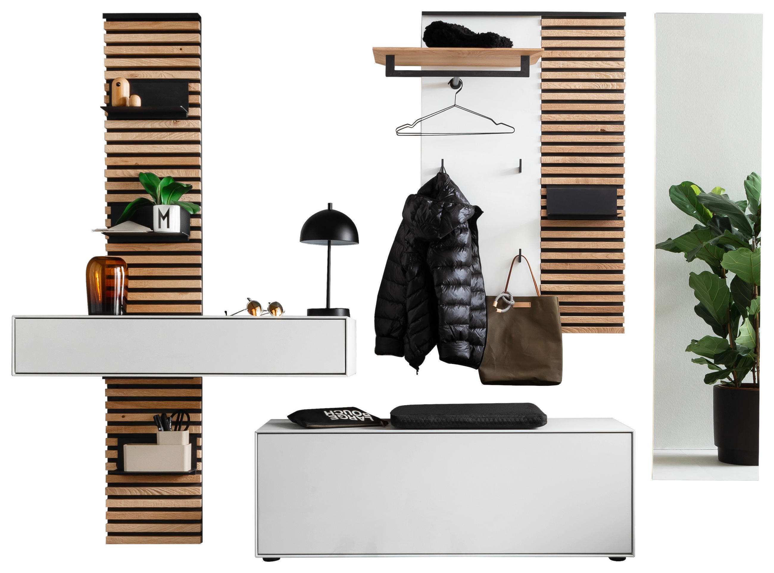 GARDEROBE 4-teilig  in 239/196/41 cm  - Eichefarben/Anthrazit, Design, Glas/Holz (239/196/41cm) - Schöner Wohnen