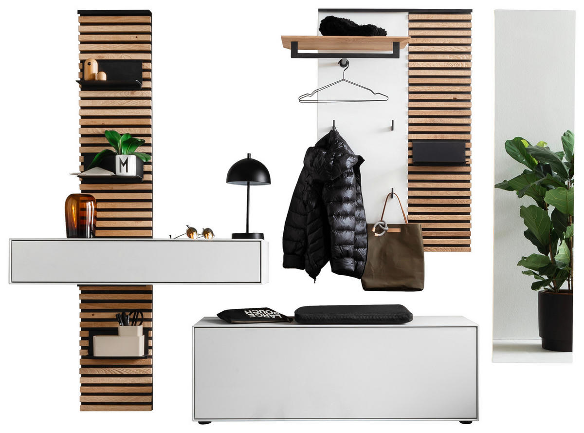 GARDEROBE 4-teilig  in 239/196/41 cm  - Eichefarben/Anthrazit, Design, Glas/Holz (239/196/41cm) - Schöner Wohnen