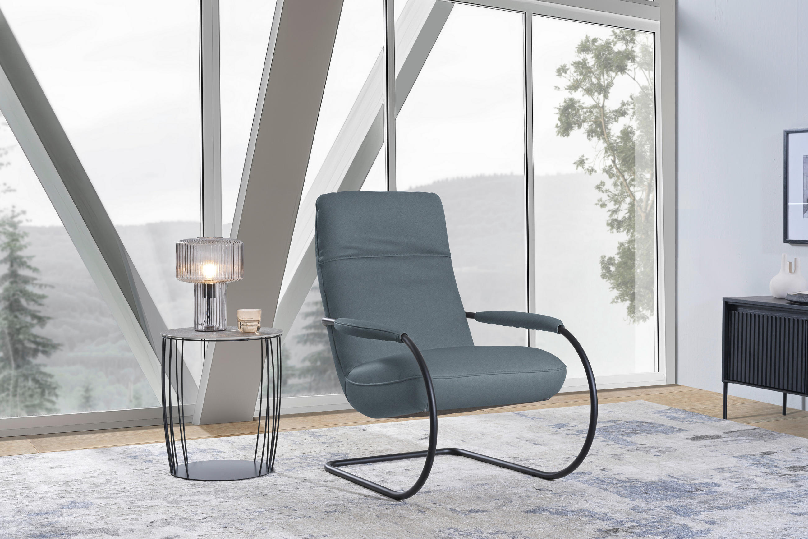 SESSEL in Echtleder Blau  - Blau/Schwarz, Design, Leder/Metall (80/104/99cm) - Koinor