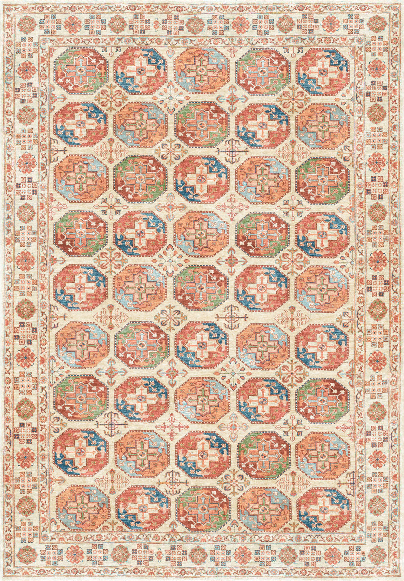VINTAGE-TEPPICH  Wohnzimmer 160/230 cm Living Bathian Creme, Terracotta, Graublau rechteckig  - Graublau/Terracotta, LIFESTYLE, Kunststoff/Textil (160/230cm) - Lindorug