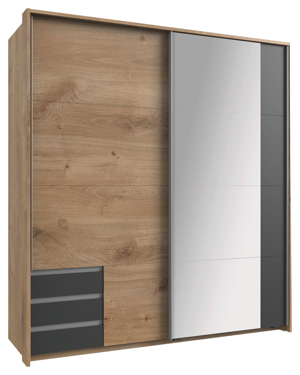 SCHWEBETÜRENSCHRANK  in Graphitfarben, Plankeneiche  - Plankeneiche/Alufarben, Design, Glas/Holzwerkstoff (179/198/64cm) - Carryhome