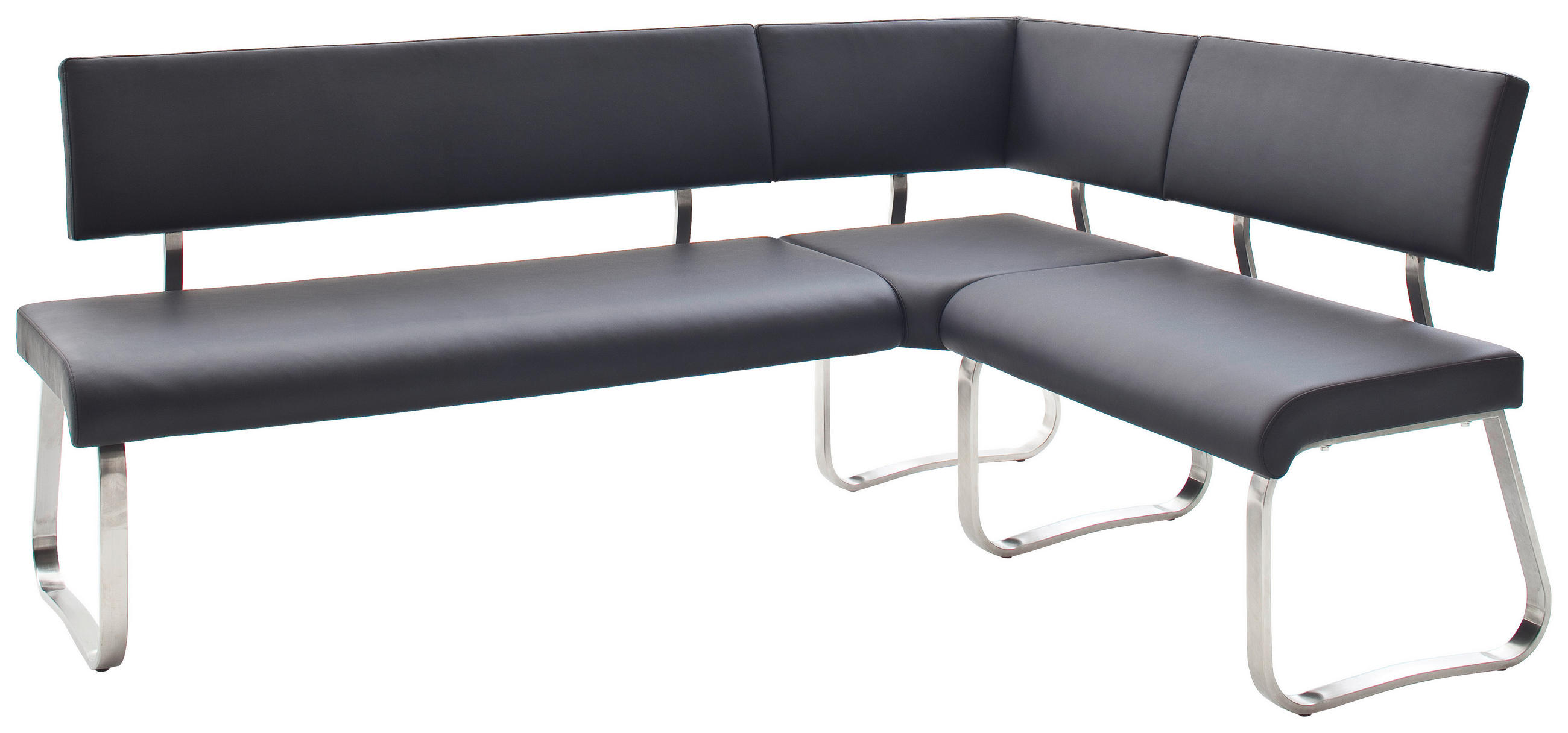 ECKBANK Lederlook Schwarz, Edelstahlfarben   - Edelstahlfarben/Schwarz, Design, Textil/Metall (200cm) - Livetastic