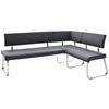 ECKBANK Lederlook Schwarz, Edelstahlfarben   - Edelstahlfarben/Schwarz, Design, Textil/Metall (200cm) - Livetastic