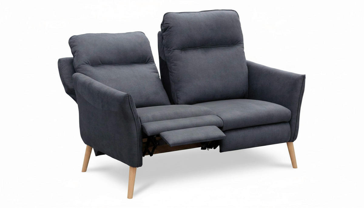 2-SITZER-SOFA Mikrofaser Blau  - Blau/Buchefarben, Design, Holz/Textil (145/110/92cm) - Livetastic