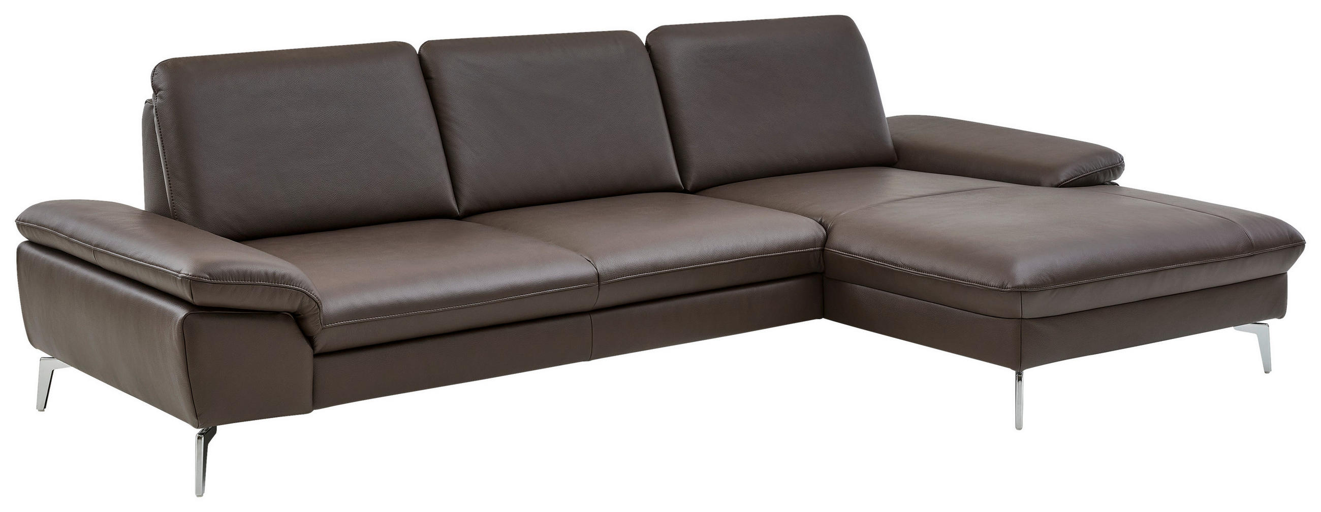 ECKSOFA Beldomo premium Braun Echtleder  - Chromfarben/Braun, Design, Leder/Metall (310/178-210cm) - Beldomo Premium