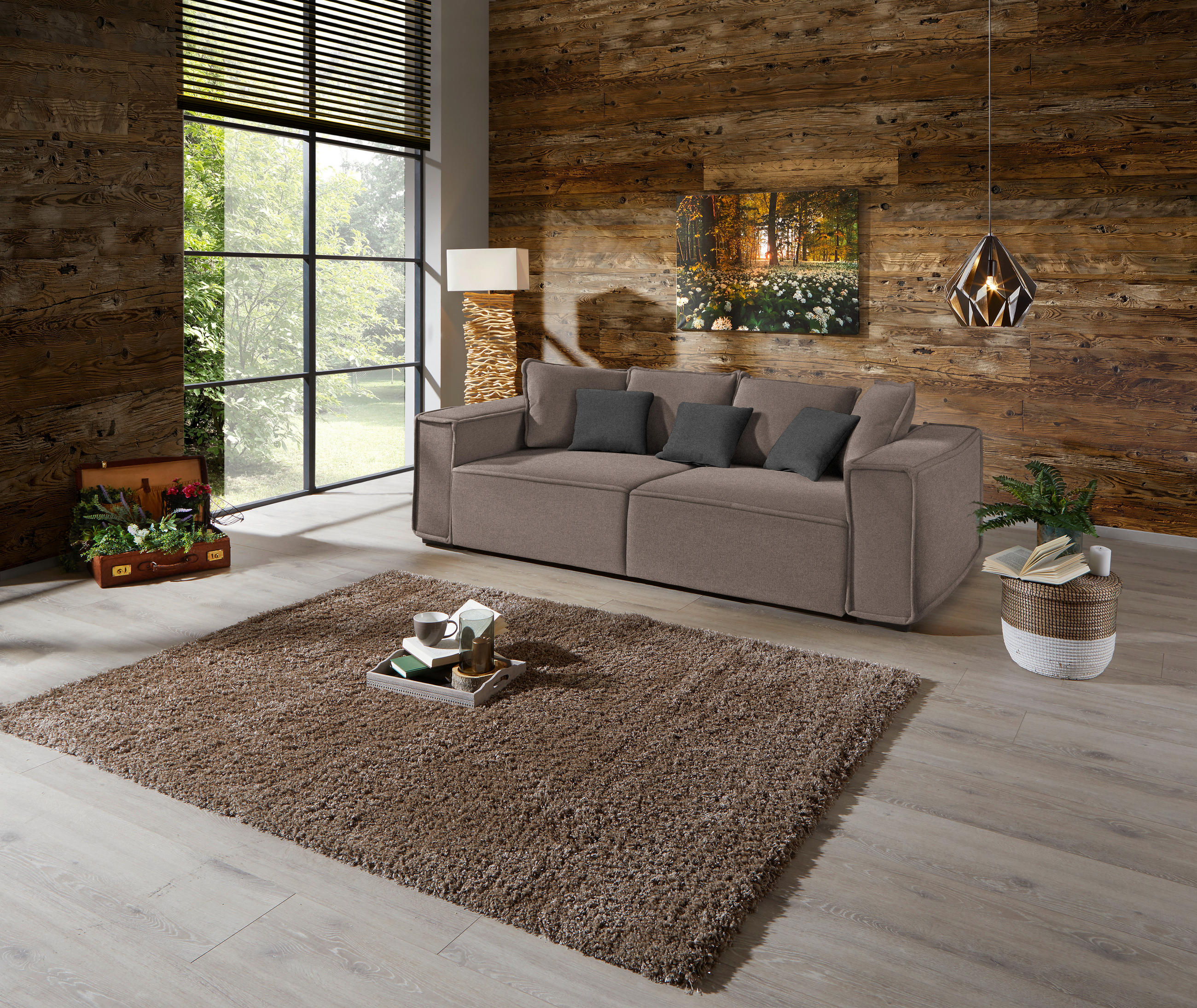 BIGSOFA Taupe, Dunkelgrau  - Taupe/Dunkelgrau, MODERN, Holz/Textil (244/62/117cm) - MID.YOU