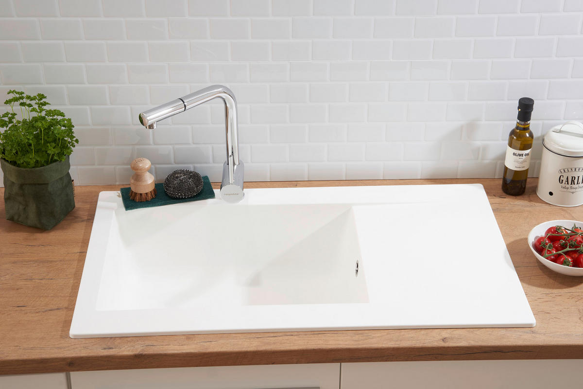 SPÜLE 1712DENVER86X50W  - Weiß, Trend, Glas/Kunststoff (86/20/50cm) - Respekta