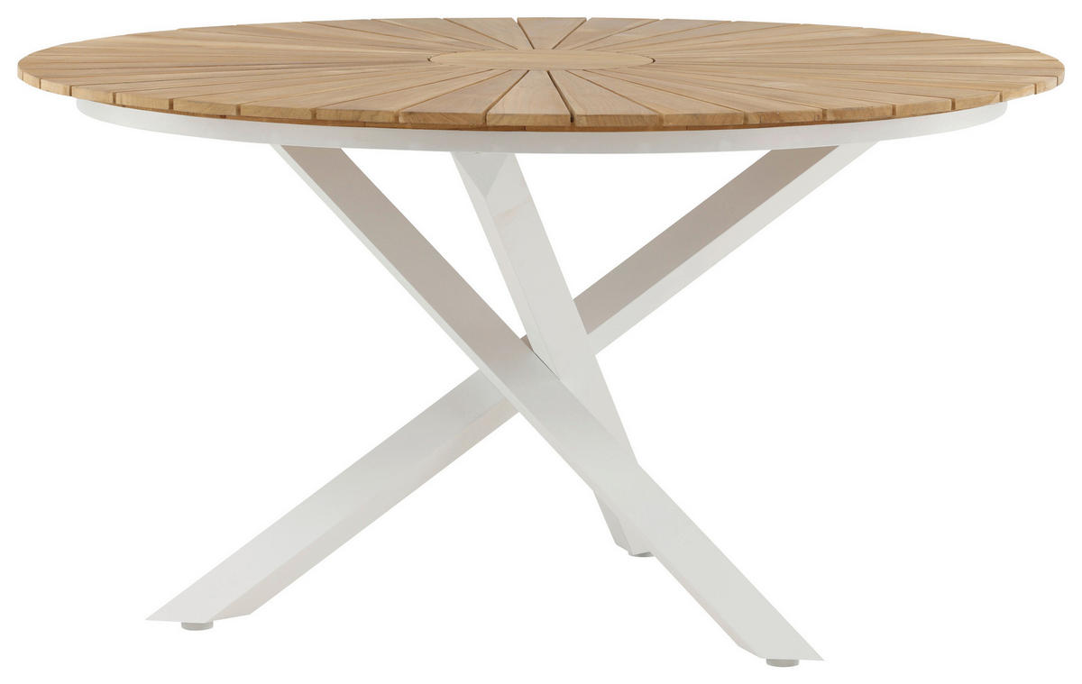 GARTENTISCH 140/140/75 cm Holz, Metall rund  - Weiß/Teakfarben, KONVENTIONELL, Holz/Metall (140/140/75cm) - Gardenson