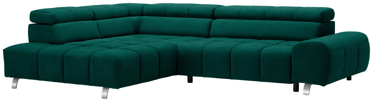 ECKSOFA in Webstoff Grün  201/295 cm  - Dunkelgrau/Silberfarben, Design, Textil/Metall (201/295cm) - Hom`in