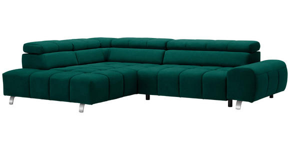 ECKSOFA in Webstoff Grün  - Dunkelgrau/Silberfarben, Design, Textil/Metall (201/295cm) - Hom`in