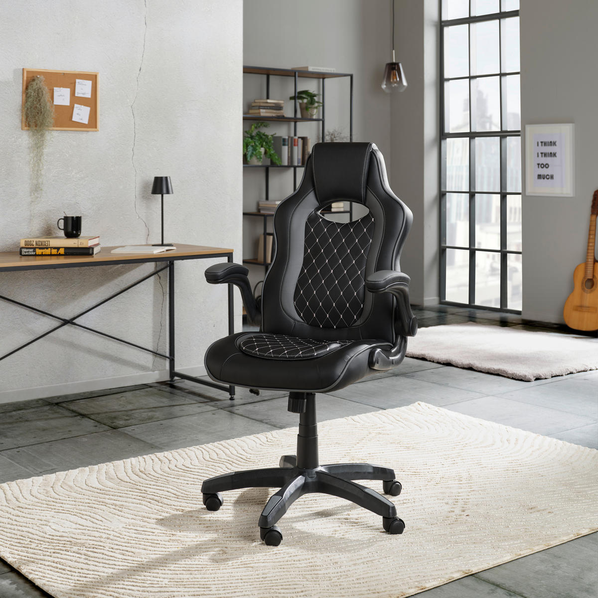 GAMINGSTUHL  in Lederlook Schwarz  - Hellgrau/Schwarz, MODERN, Kunststoff/Textil (69/111/71cm) - MID.YOU