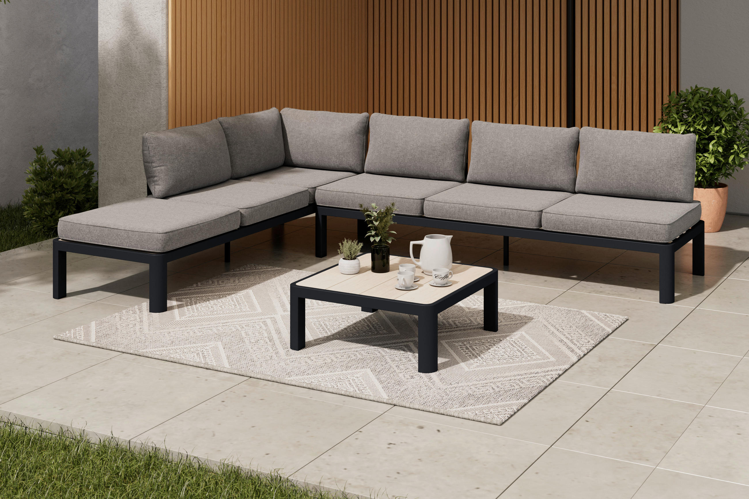LOUNGE GARNITÚRA  300/222 cm   - natúr/sötétszürke, Design, műanyag/textil (300/222cm) - Ambia Garden