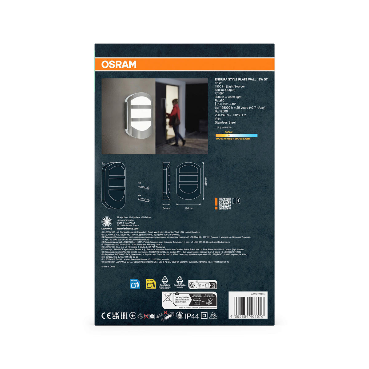 LED-AUßENLEUCHTE 5,4/18/28 cm   - Edelstahlfarben, Basics, Kunststoff/Metall (5,4/18/28cm) - Osram