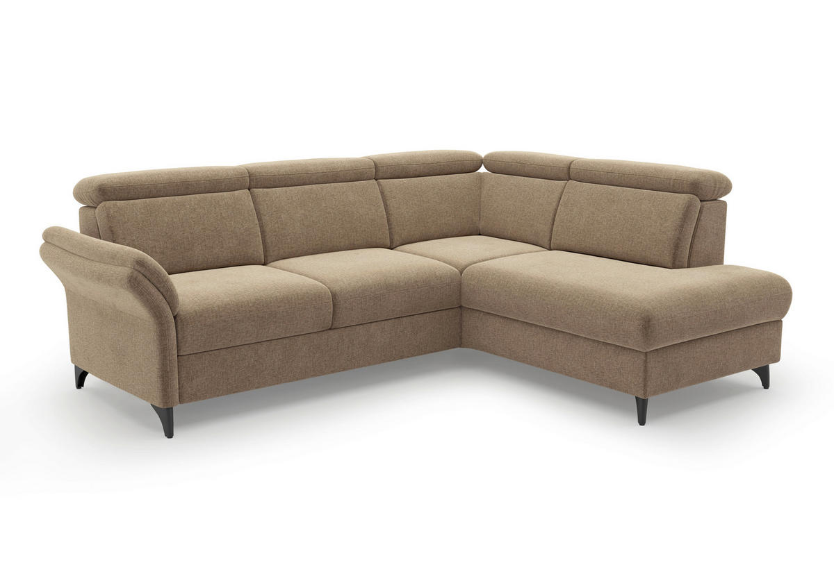 ECKSOFA Flachgewebe Hellbraun  - Hellbraun/Schwarz, Konventionell, Textil/Metall (247/193cm) - Sit & More