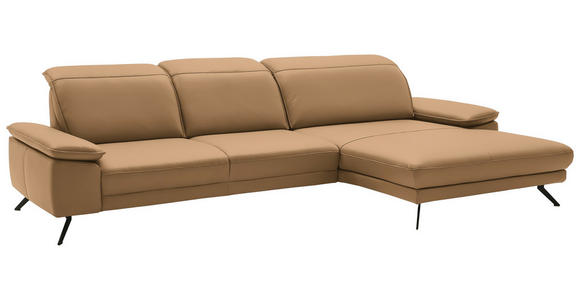 ECKSOFA in Echtleder Honig  - Schwarz/Honig, Design, Leder/Metall (332/193cm) - Dieter Knoll