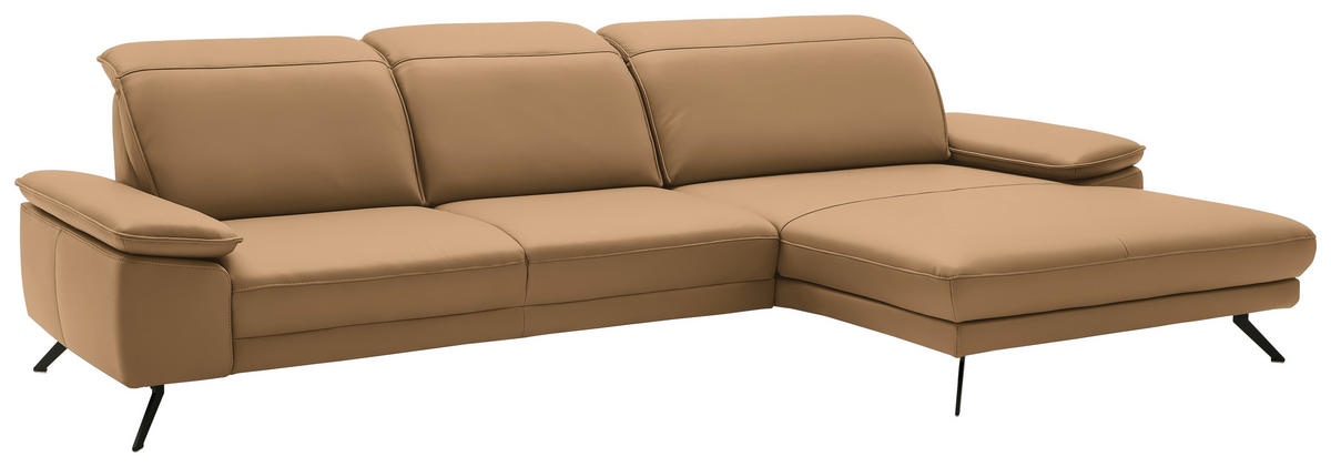 ECKSOFA in Echtleder Honig  - Schwarz/Honig, Design, Leder/Metall (332/193cm) - Dieter Knoll