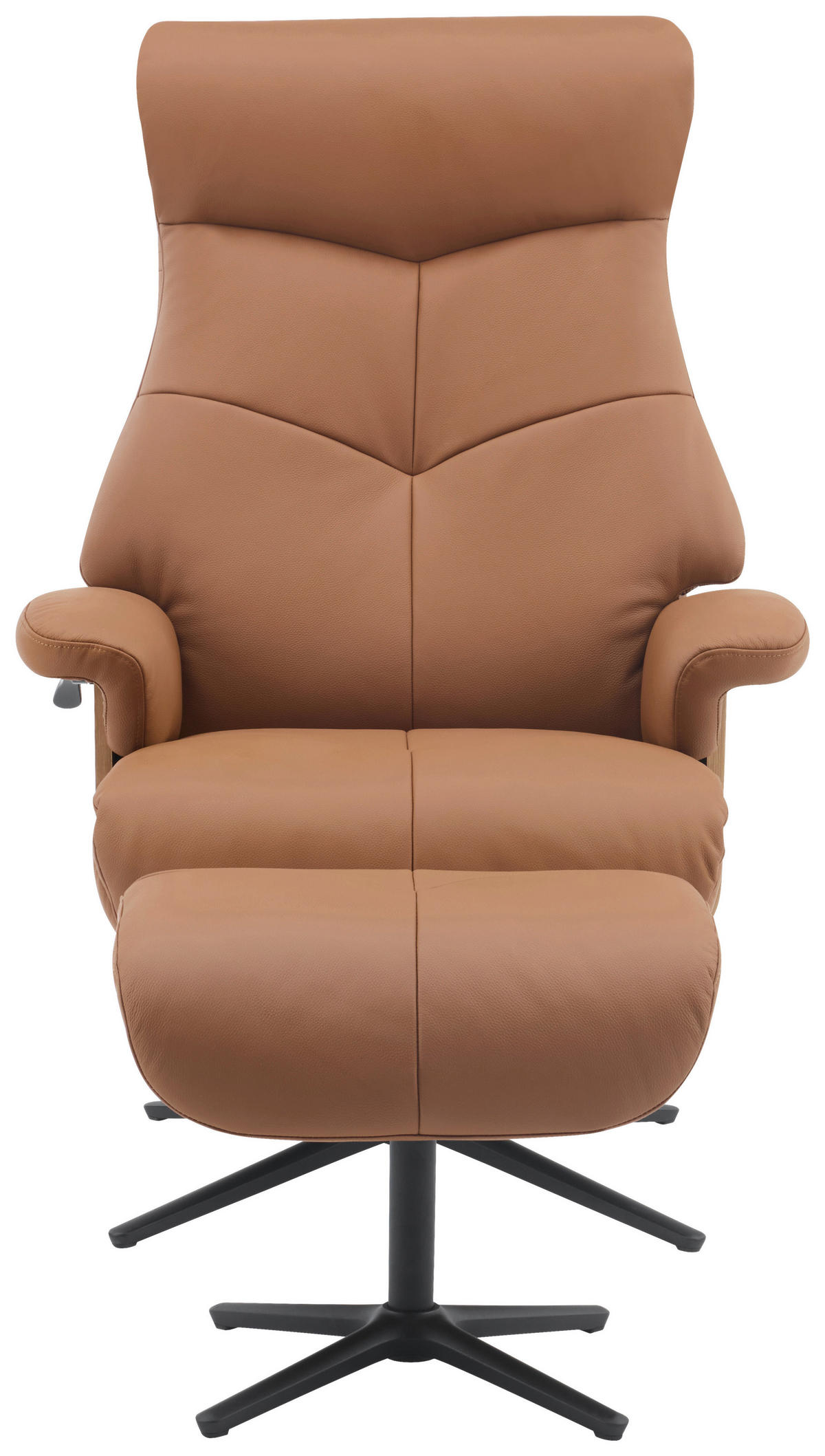 RELAXSESSELSET Lederlook Echtleder Hocker    - Schwarz/Braun, Design, Leder/Holz (78/111/81cm) - Livetastic
