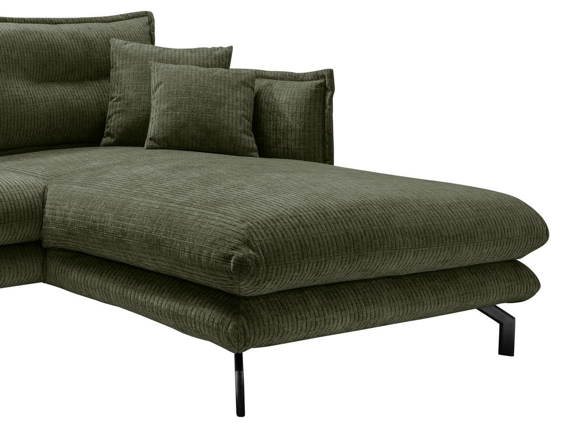 ECKSOFA in Velours Olivgrün  - Schwarz/Olivgrün, Design, Textil/Metall (255/180cm) - Livetastic