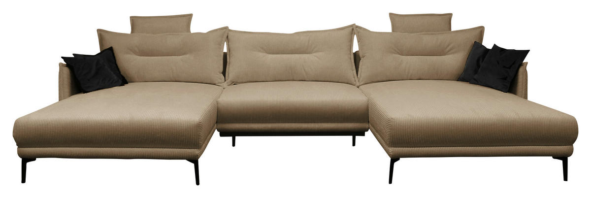 WOHNLANDSCHAFT NUOVO U in Cord Taupe  - Taupe/Schwarz, Design, Textil/Metall (194/360/194cm) - MID.YOU