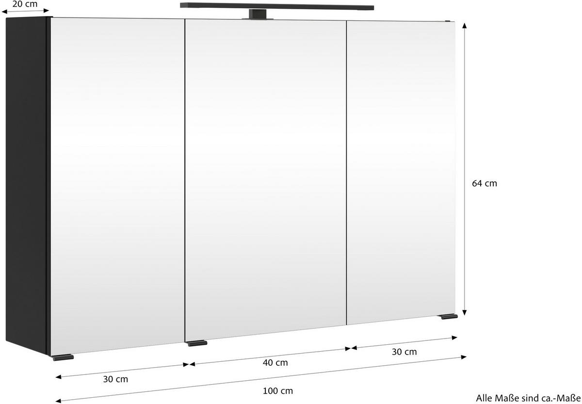 SPIEGELSCHRANK 100/64/20 cm  - Schwarz, KONVENTIONELL, Glas/Holzwerkstoff (100/64/20cm) - Xora