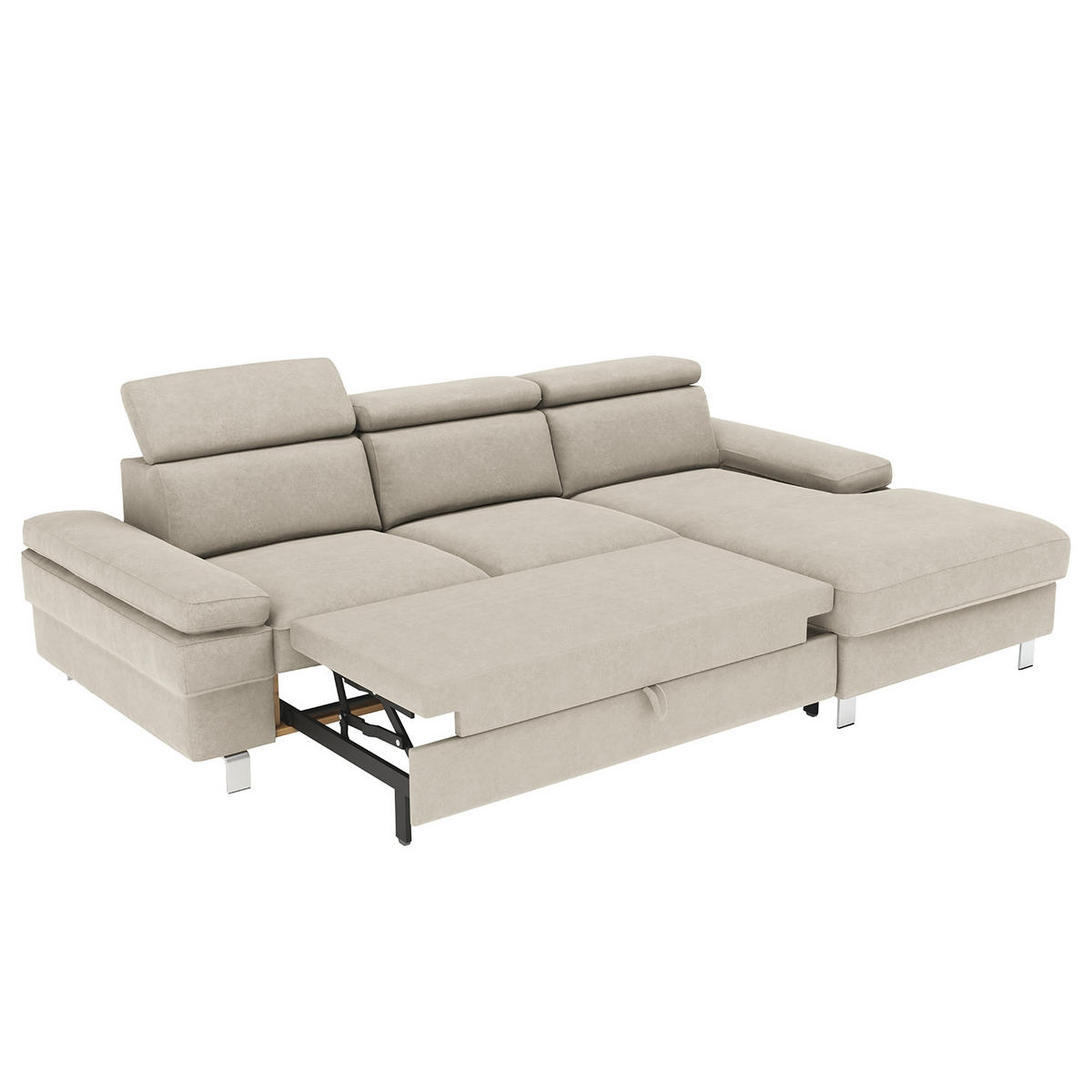 ECKSOFA in Mikrofaser Silberfarben  - Silberfarben, Konventionell, Textil/Metall (182/82/260cm) - Trendmanufaktur