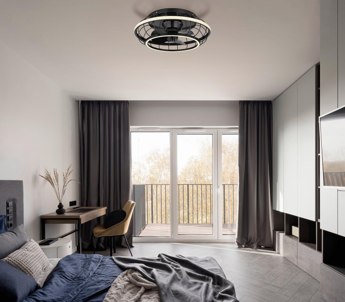 STROPNÍ VENTILÁTOR, 50/18 cm  - černá/opál, Design, kov/plast (50/18cm) - Globo