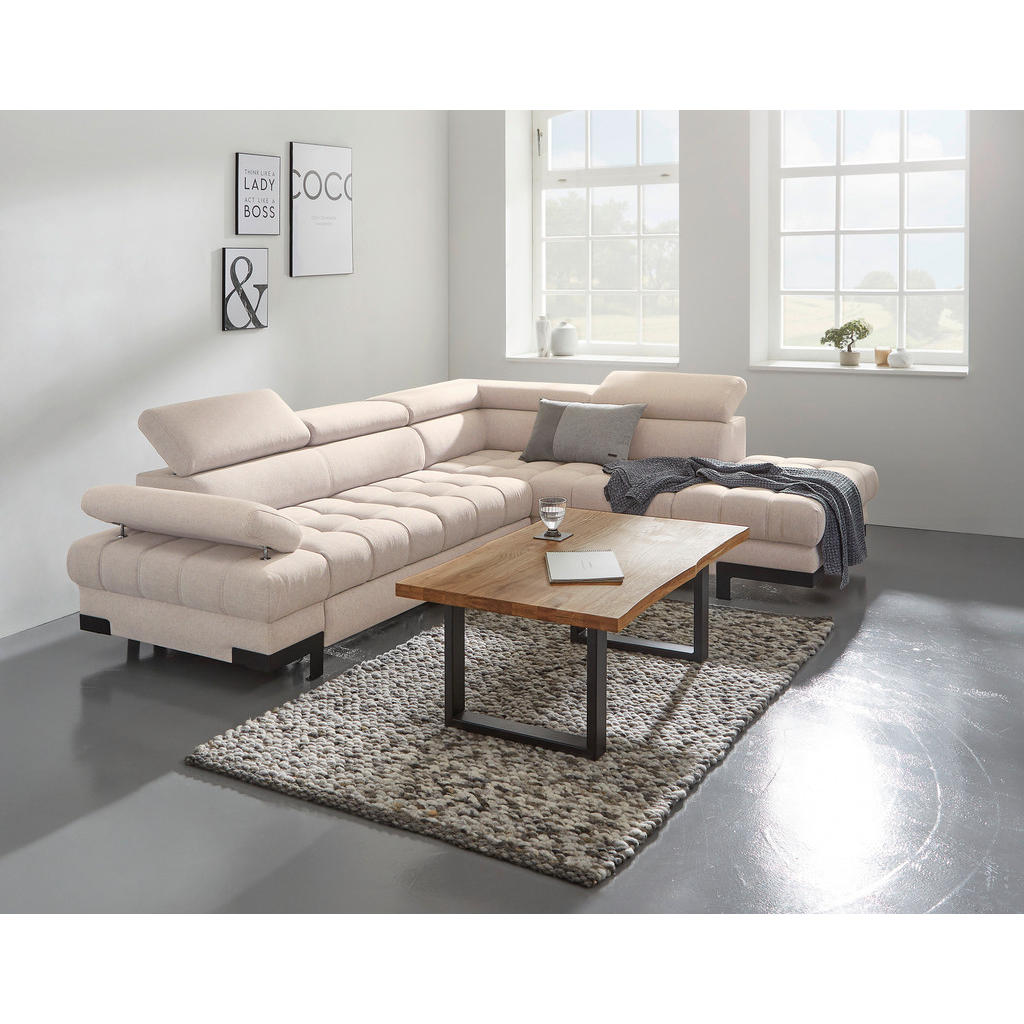 Thumbnail - Welnova Ecksofa, Beige, Textil, Uni, 5-Sitzer, Ottomane rechts, L-Form, 263x223 cm, Typenauswahl, Bettkasten erhältlich,...