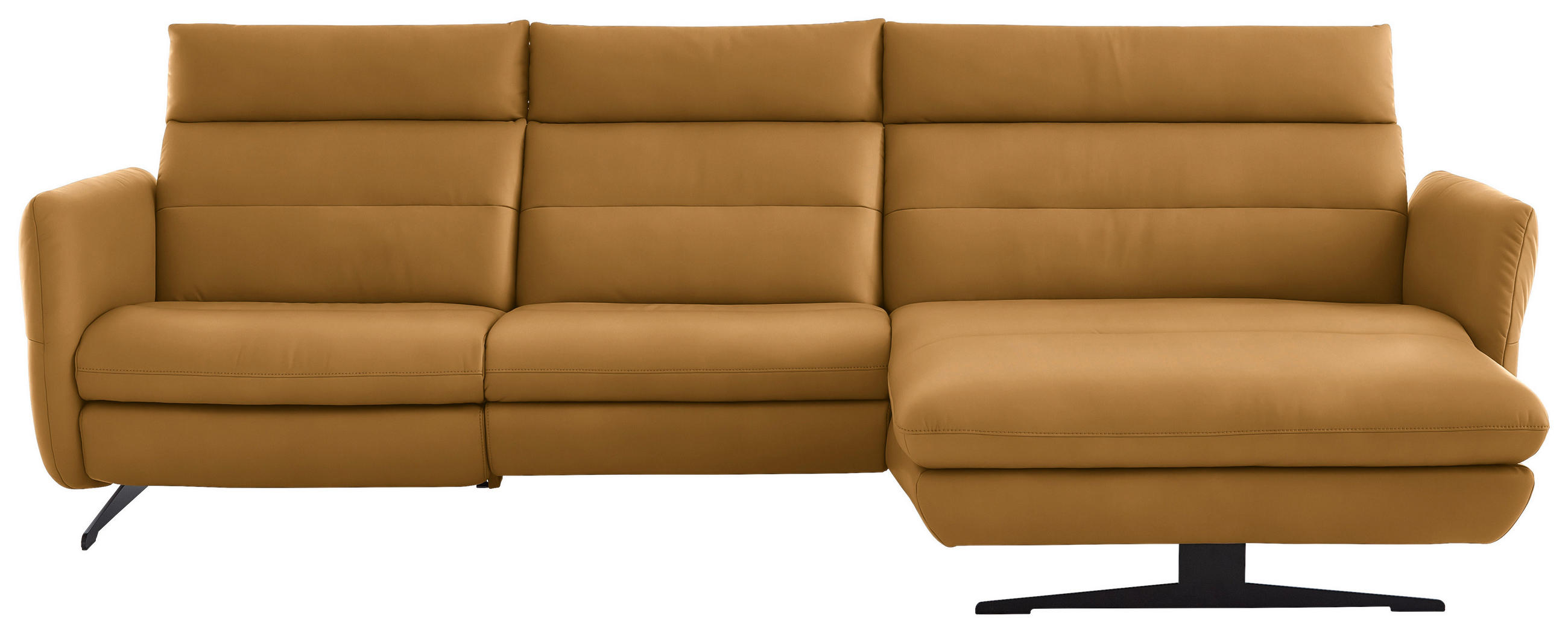 ECKSOFA in Echtleder Currygelb  - Currygelb/Schwarz, Design, Leder/Metall (300/157cm) - Dieter Knoll