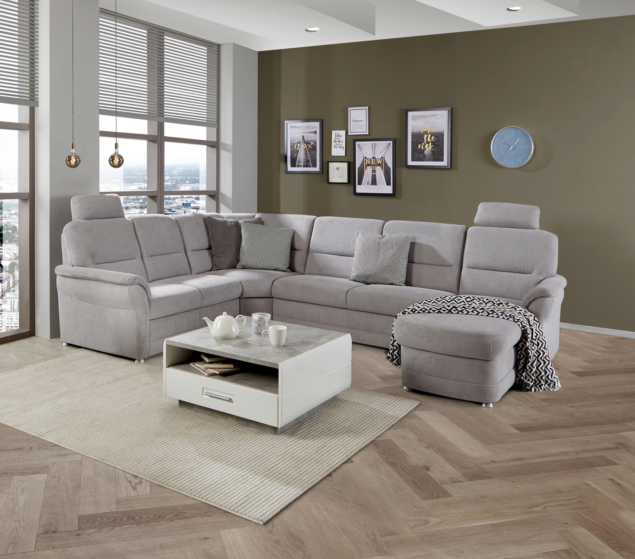 WOHNLANDSCHAFT Silberfarben  - Silberfarben, MODERN, Holz/Textil (228/310/160cm) - Livetastic