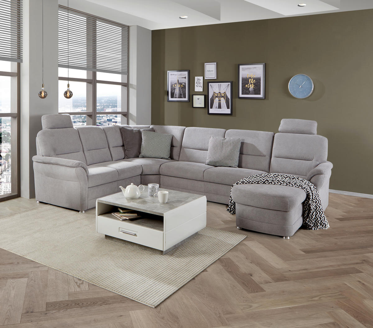 WOHNLANDSCHAFT in Silberfarben  - Silberfarben, Modern, Holz/Holzwerkstoff (228/310/160cm) - Livetastic