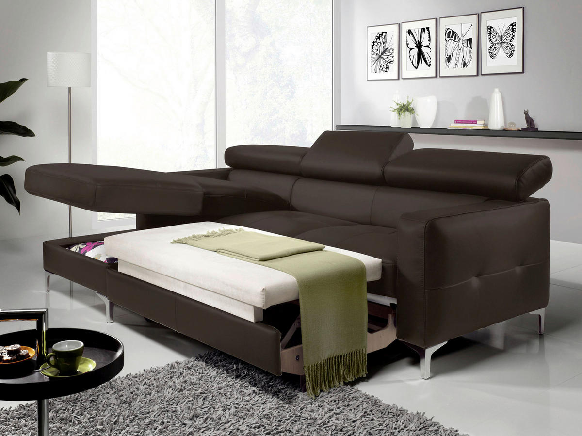 ECKSOFA in Echtleder Dunkelbraun  - Chromfarben/Dunkelbraun, Design, Leder/Metall (168/227cm) - Livetastic
