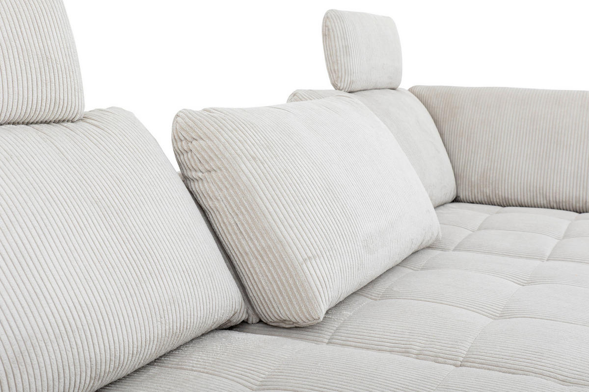 ECKSOFA in Cord, Velours Ecru  - Ecru/Schwarz, Design, Textil/Metall (291/197cm) - Beldomo Style