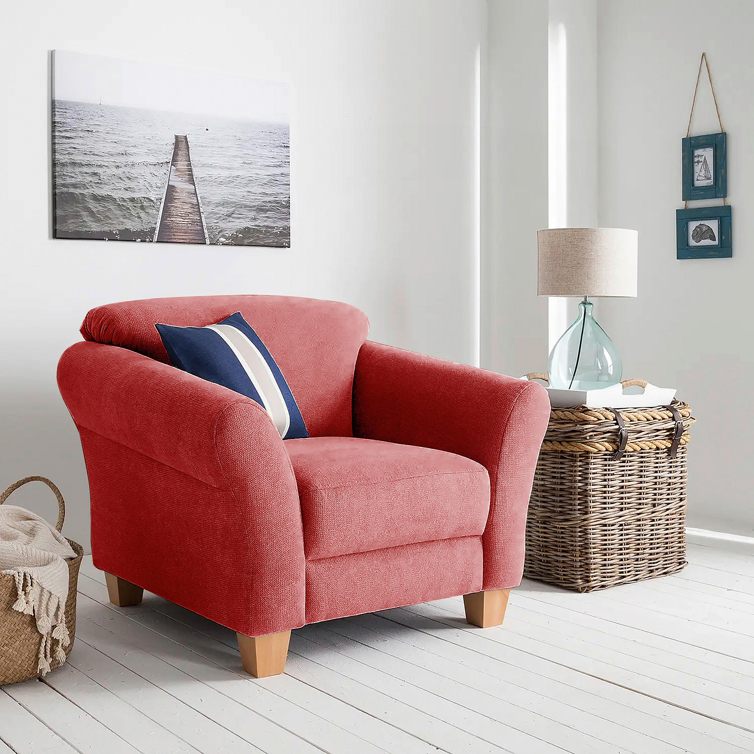 SESSEL in Flachgewebe Rot  - Rot/Naturfarben, KONVENTIONELL, Holz/Textil (101/84/89cm) - Sit & More