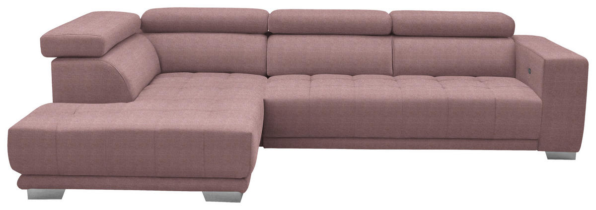 ECKSOFA in Mikrofaser Rosa  - Chromfarben/Rosa, Design, Textil/Metall (207/301cm) - Xora