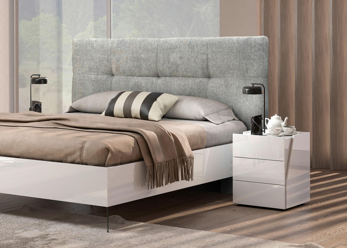 BETT 180/200 cm,  in Grau, Weiß, gepolstertes Kopfteil,  - Schwarz/Weiß, Design, Metall (180/200cm) - Novel