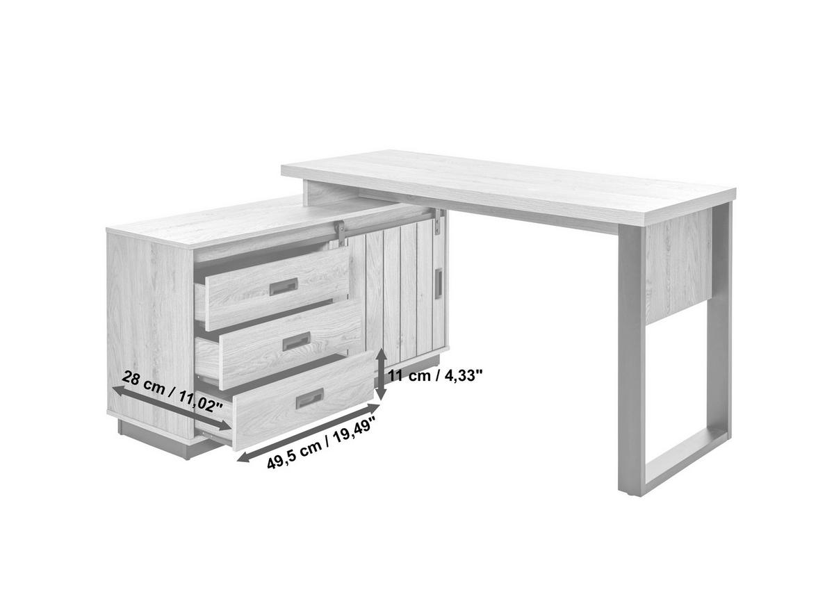 ECKSCHREIBTISCH 150/116/75,5 cm  in Eichefarben  - Eichefarben/Schwarz, MODERN, Holzwerkstoff/Metall (150/116/75,5cm) - MID.YOU