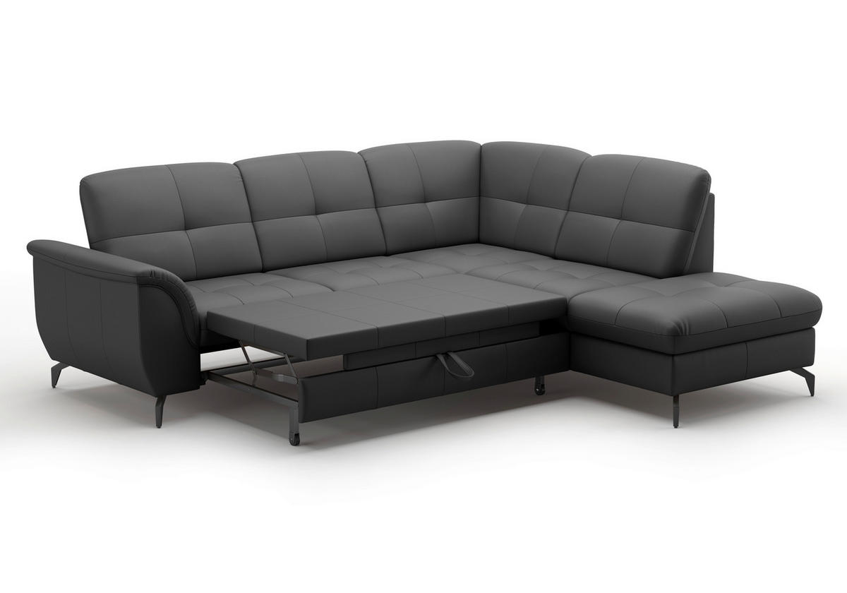 ECKSOFA ZORA E Schwarz Echtleder  - Schwarz, MODERN, Leder/Metall (244/212cm) - Sit & More