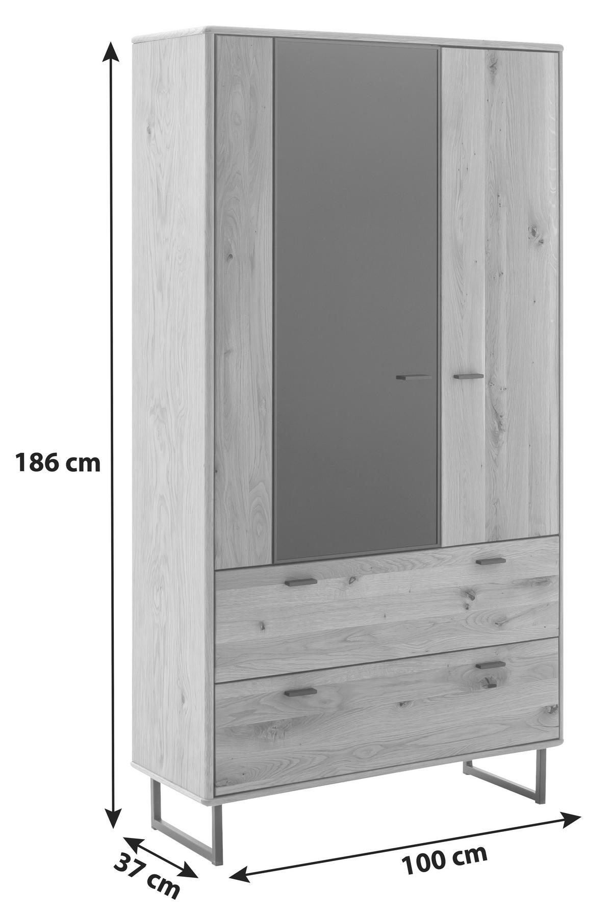 VITRINE in furniert, teilmassiv Balkeneiche Wildeiche  - Wildeiche/Anthrazit, Design, Glas/Holz (100/186/37cm) - MID.YOU