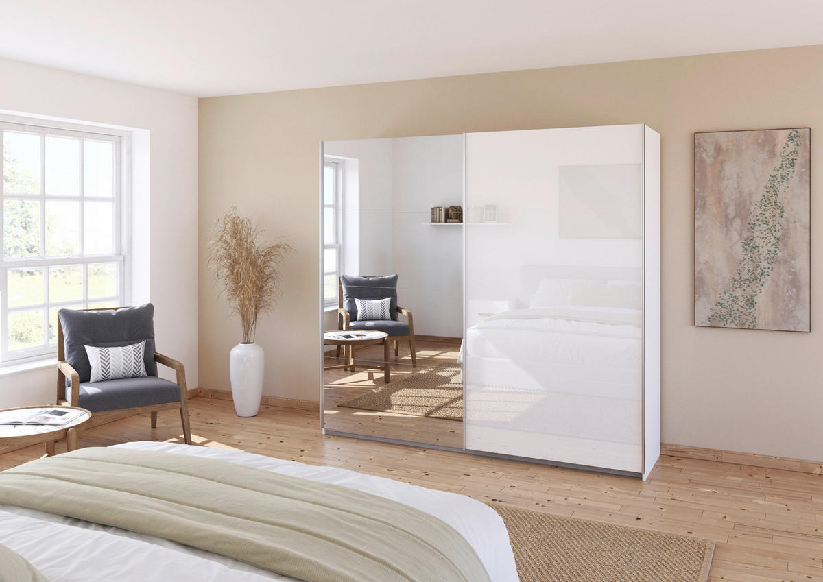 SCHWEBETÜRENSCHRANK  in Weiß  - Alufarben/Weiß, KONVENTIONELL, Glas/Holzwerkstoff (225/229/62cm) - Xora