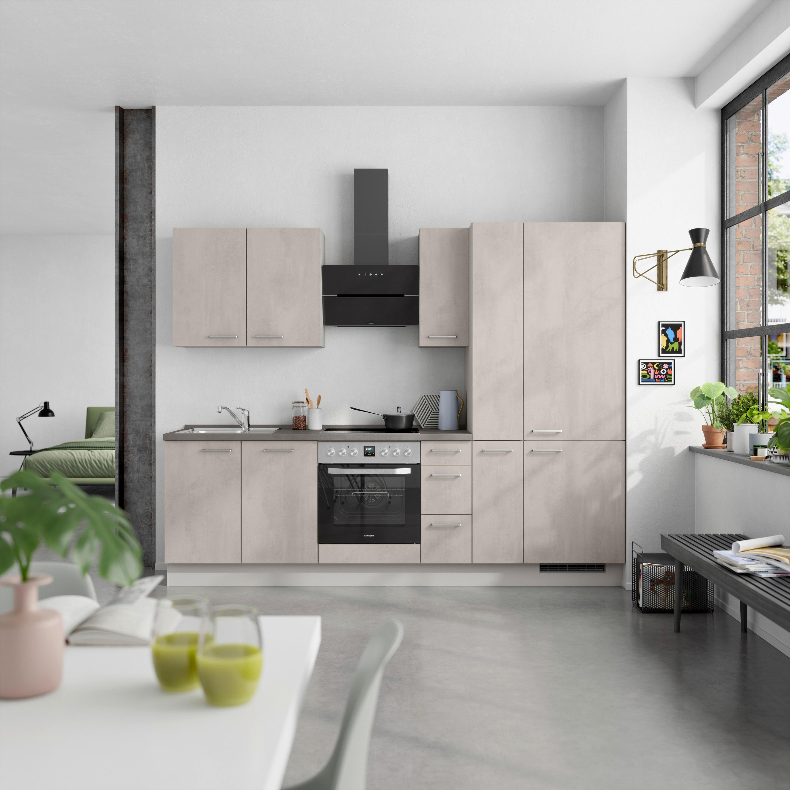 KÜCHENBLOCK Riva 270 cm  in Grau, Schieferfarben  - Schieferfarben/Edelstahlfarben, MODERN, Holzwerkstoff/Metall (270cm) - Nobilia