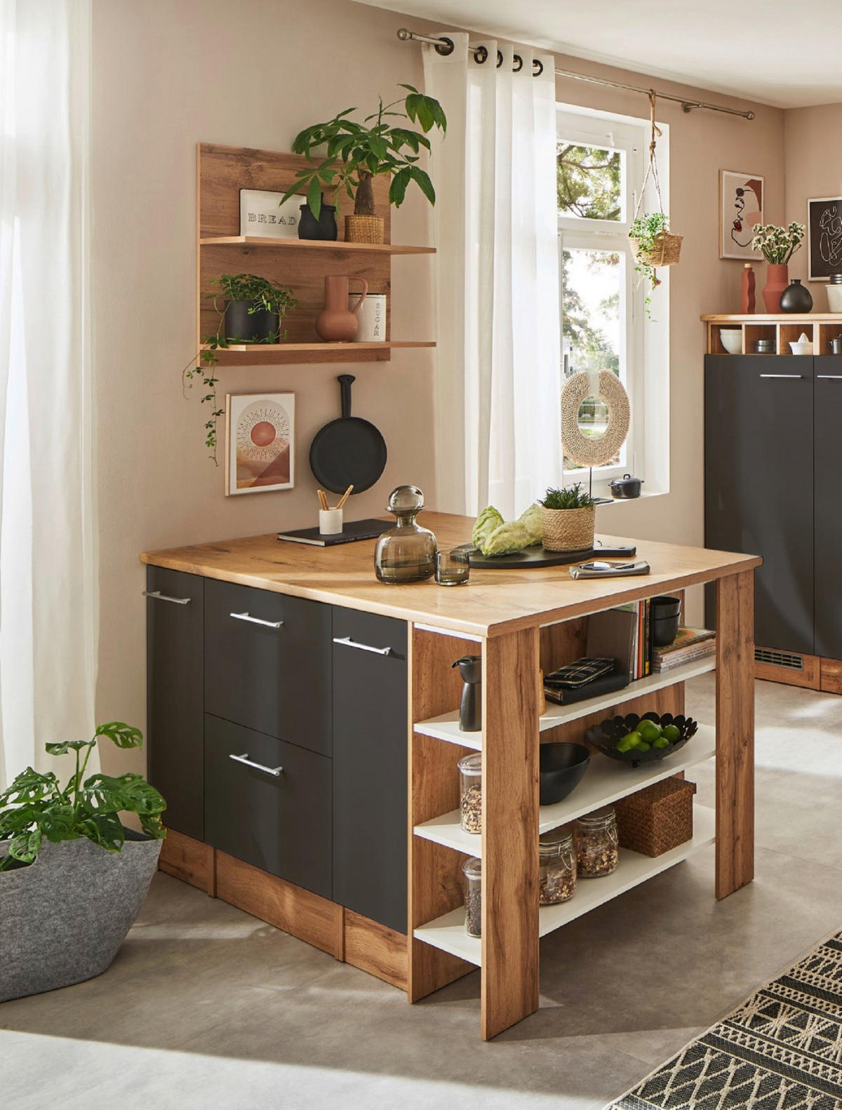 HÖRNKÖK 280/172 cm  i grå  - skogsek/aluminiumfärg, Design, metall/trämaterial (280/172cm) - Respekta