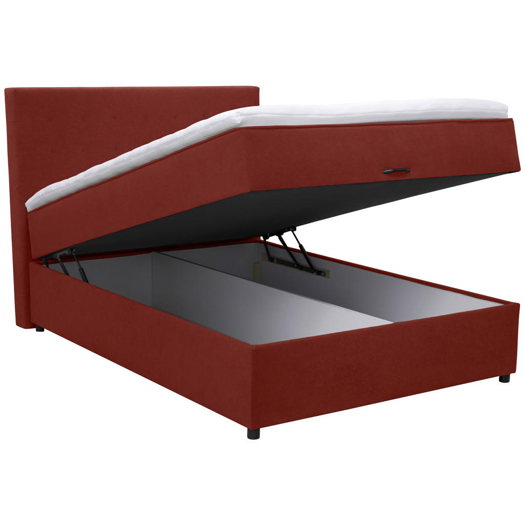 Thumbnail - Moderano Boxbett, Weinrot, Textil, Tanne,Tanne, Hartholz, H3, Höhe ca. 22 cm, 140x200 cm, Schlafzimmer, Betten, Boxsprin...
