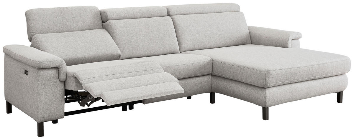 ECKSOFA in Flachgewebe Hellgrau  - Hellgrau/Schwarz, Konventionell, Textil/Metall (304/182cm) - Pure Home Comfort